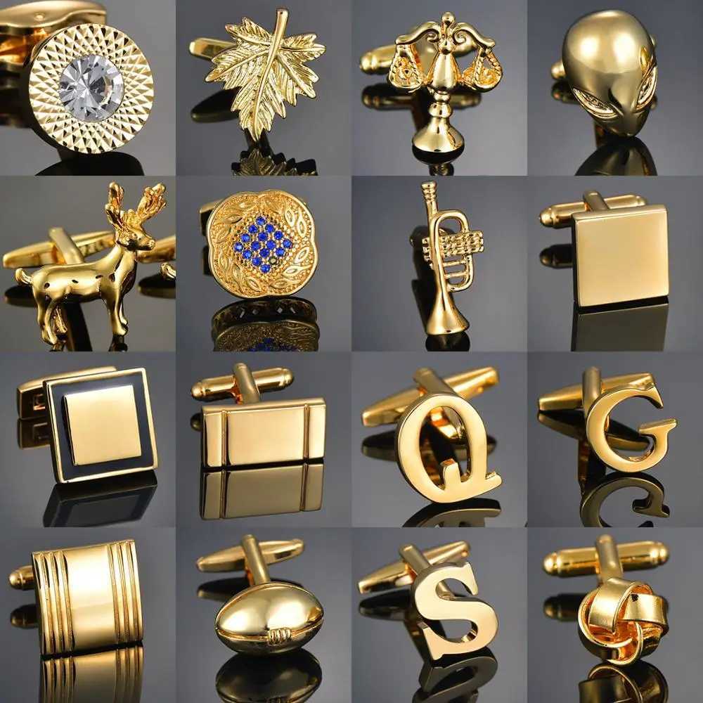 High quality gold cufflinks with lettering/irregular/square/dragon/maple leaf/balance/mens name cufflinksT250412