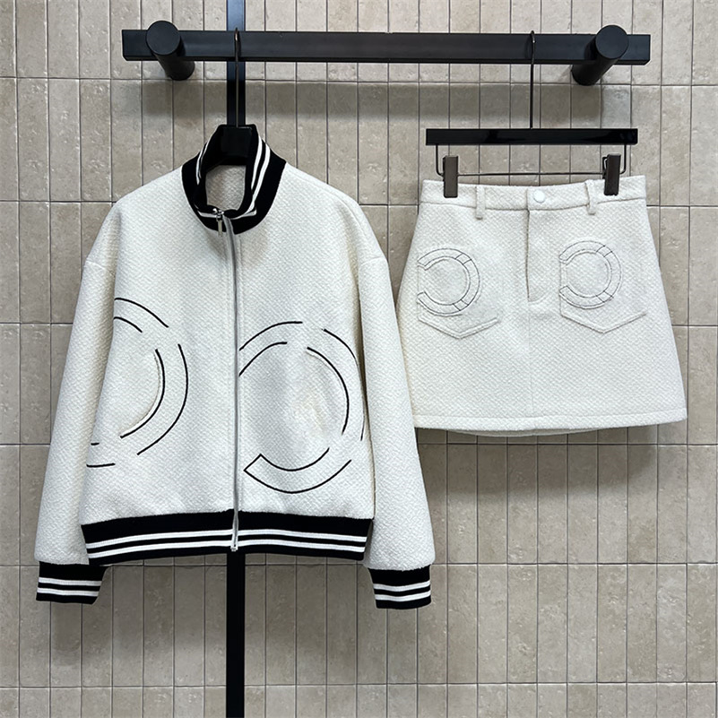 Women Casual Bomber Jacket Mini Skirt Sets Preppy Style Baseball Coat A Line Skirts Outfits