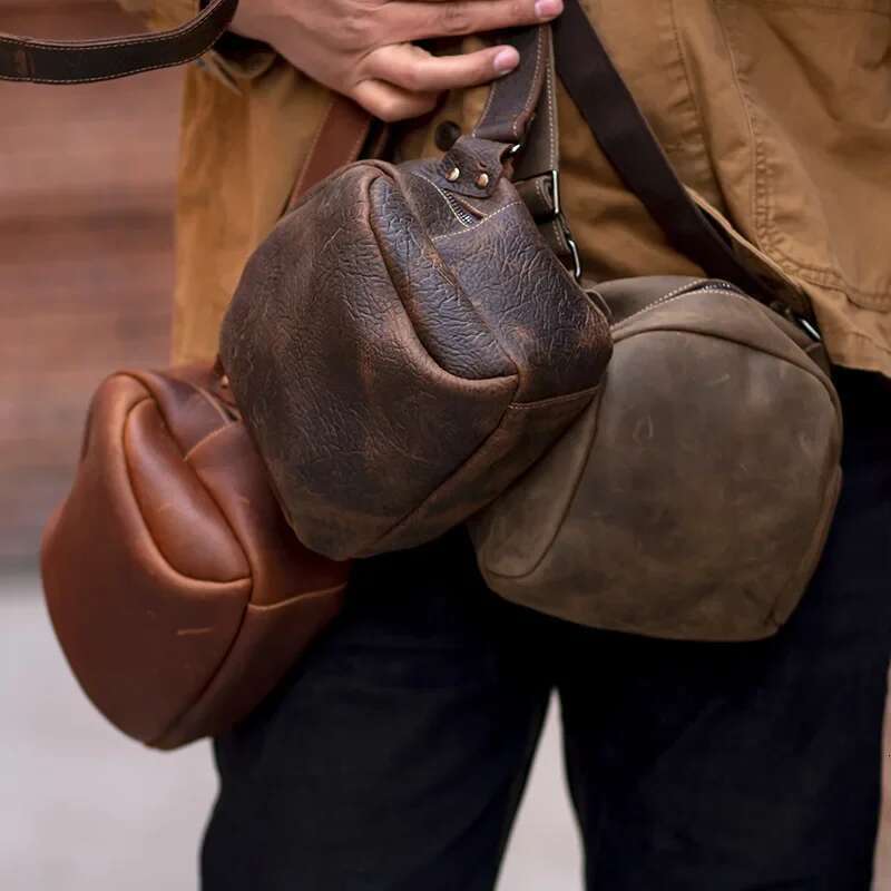 2025 Cowhide Crossbody Men's Retro Crazy Horse Shoulder Bag Leather Fashion Trend Small Backpack