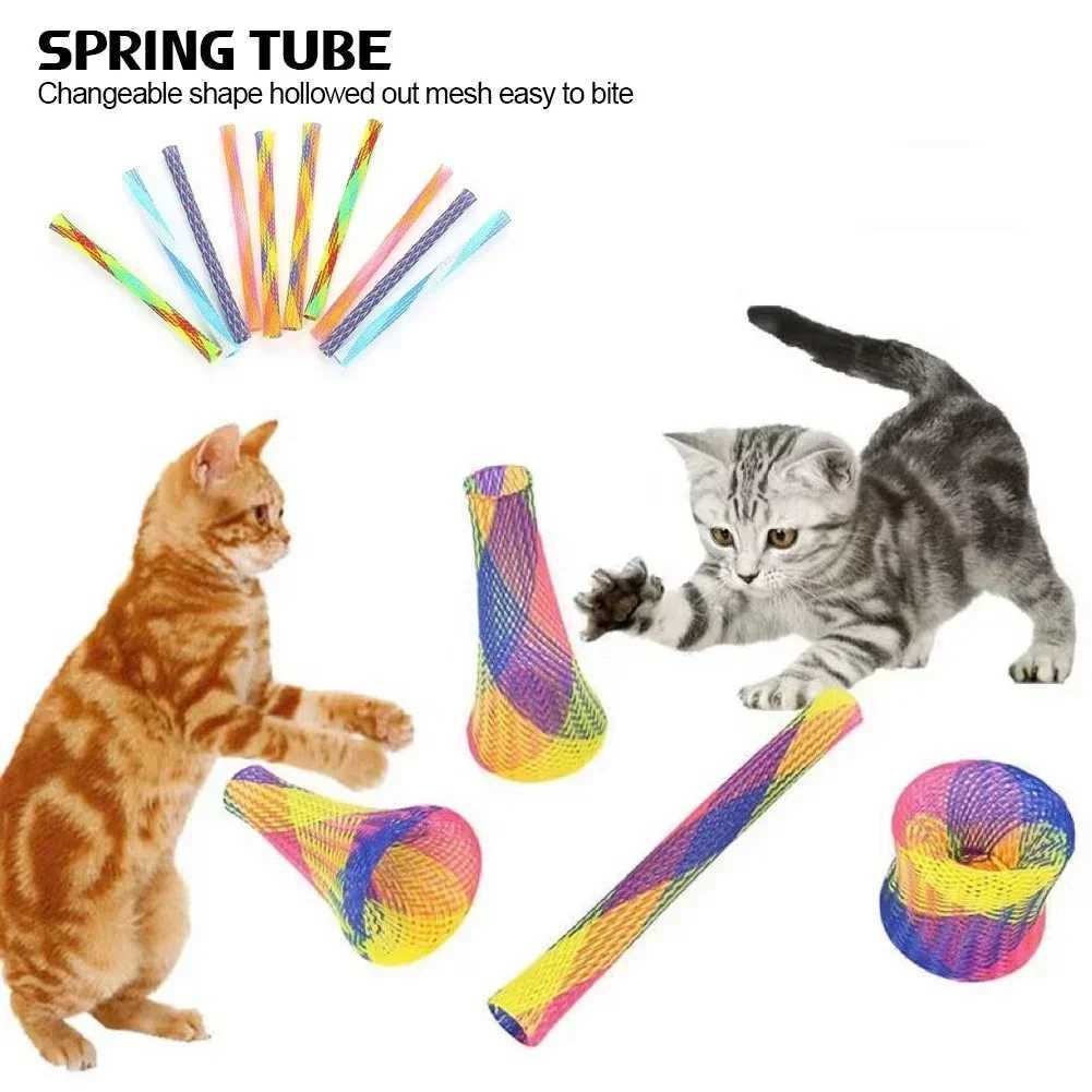 10 pieces of cat spring toys cat coil spiral pet interactive instrument plastic spring toys colored spring cat pet tower toys Y250412