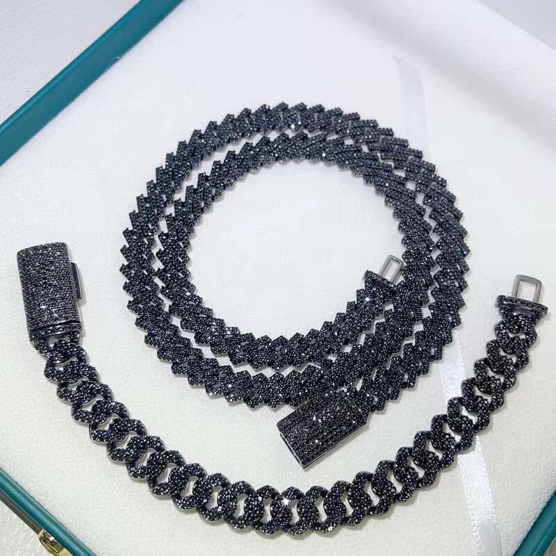 Guangzhou Shining Jewelry 10MM Sterling Silver Hip Hop Iced Out Black Moissanite Cuban Chain