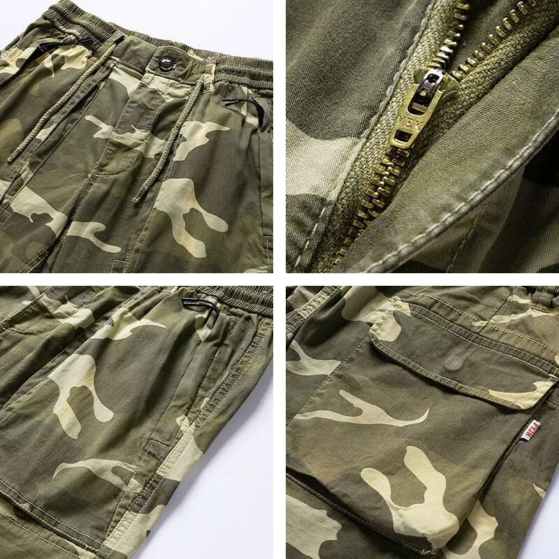Summer New Casual Classic Multi-pocket Camouflage Cotton Joggers Cargo Men Outwear Fashion Vintage Twill Shorts Male