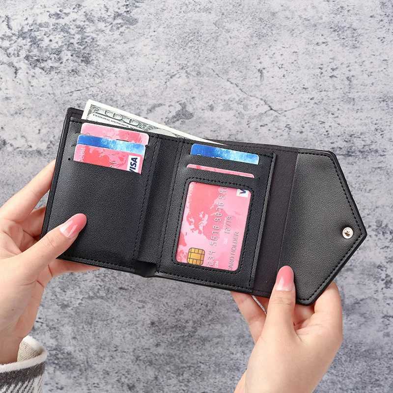 Leather small wallet womens design splicing short wallet womens short coin zipper wallet card holder Z250411