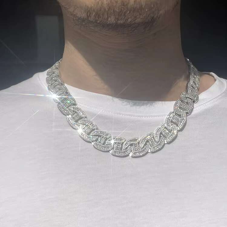 Hip-hop Trendy 16MM Wide S925 Silver Baguette Moissanite Diamond Cuban Link Chain Necklace