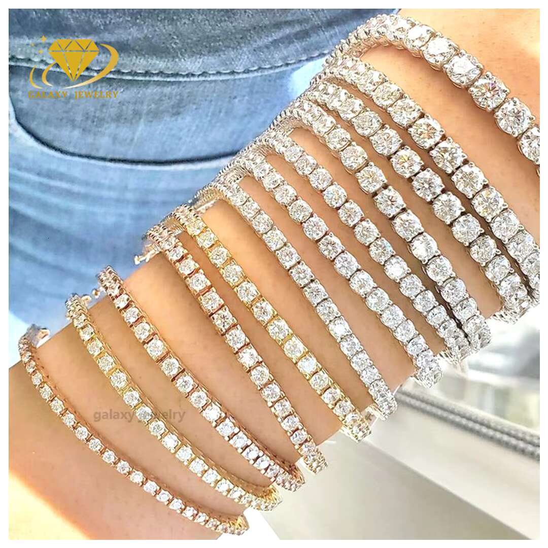 Iced Out Moissanite Chain 100% Pass Diamond Tester Real 925 Silver Mounting Lab Grown Moissnanite Diamond Tennis Bracelet