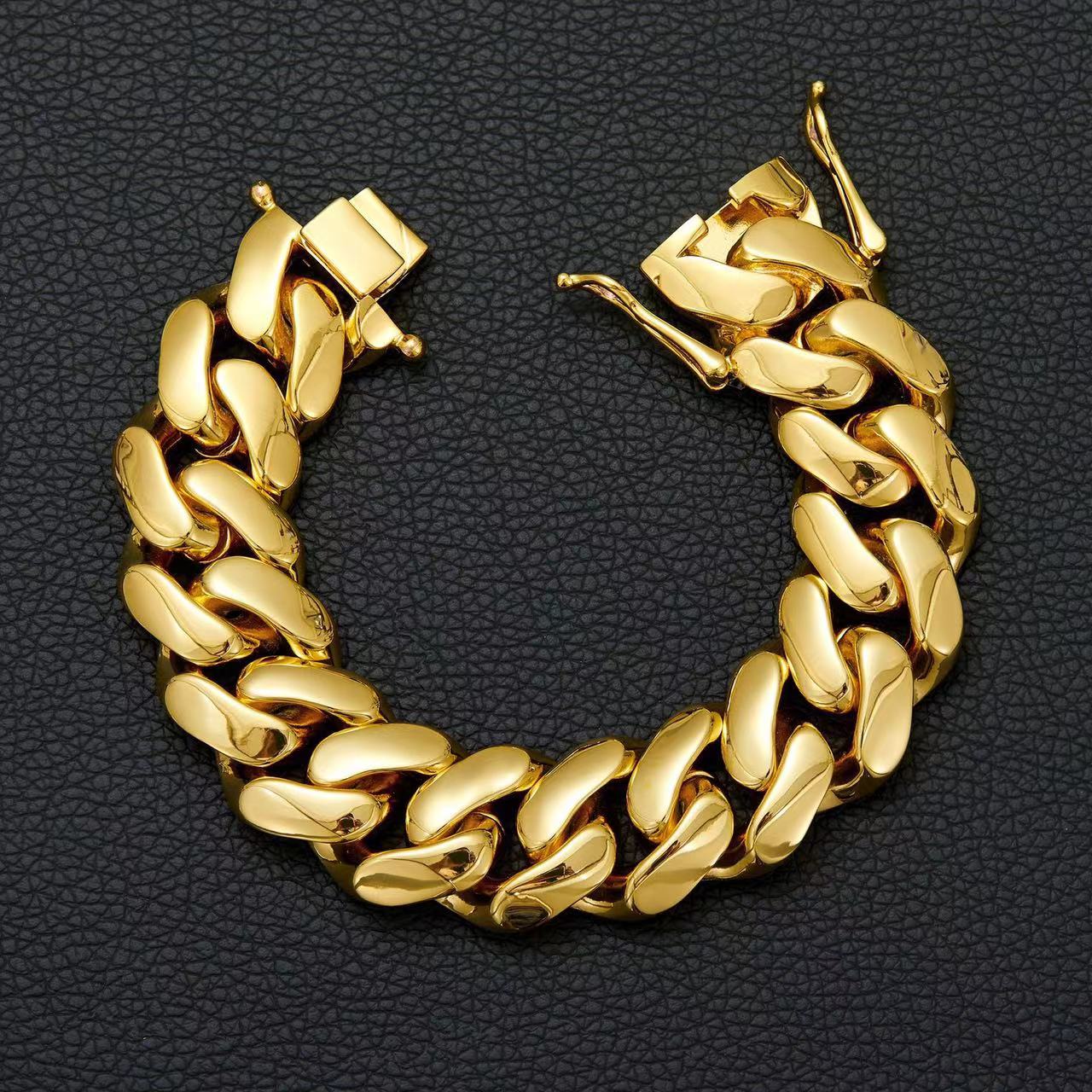 Mens Simple Plain Cuban Chain Necklace Solid Yellow Gold Plated Hip Hop Styles Big Size Miami Cuban Link Daily Wear Jewelry