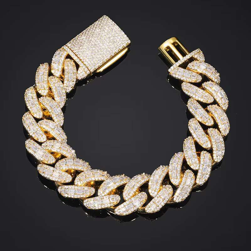 Womens Fashion Jewelry Sets 18K Gold Plated Cuban Chain Bracelet with Zircon Gemstone Copper Body