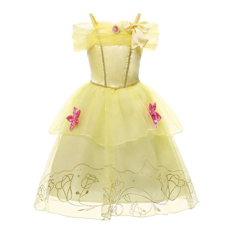 Disney Childrens Princess Dress Girl Rapunzal Snow White Dress Childrens Christmas Role Play Belle Aurora Birthday Party DressXJ250420