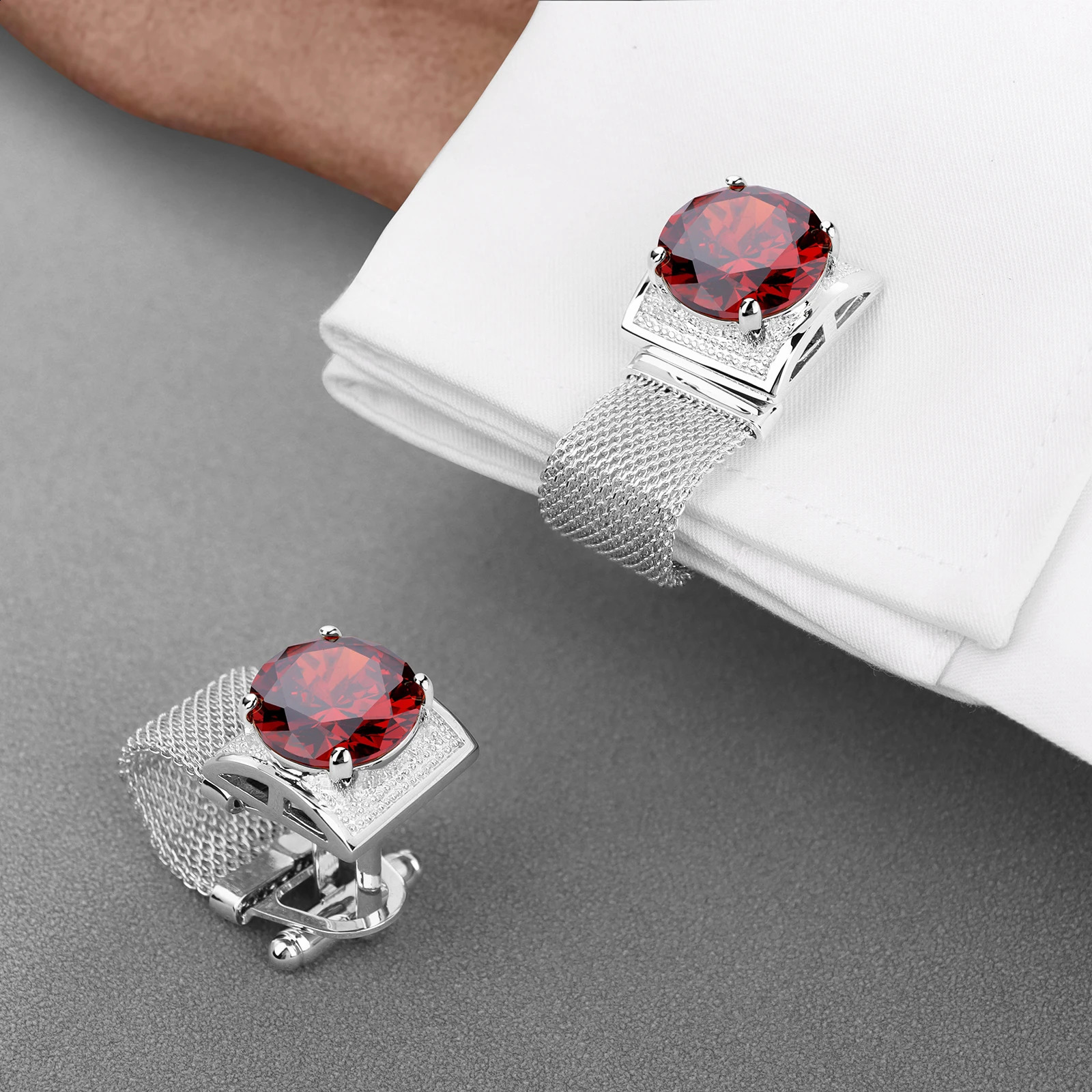 Heisen crystal mens cufflinks silver chain mens French shirt cufflinks wedding birthstone cufflinks gifts 250409