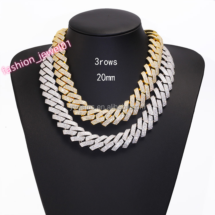 Rts 925 Silver 20 mm Wide 3 Rows ICED OUT Cuban Link Chain with GRA Vvs Diamond Moissanite for Rapper Hiphop Jewelry