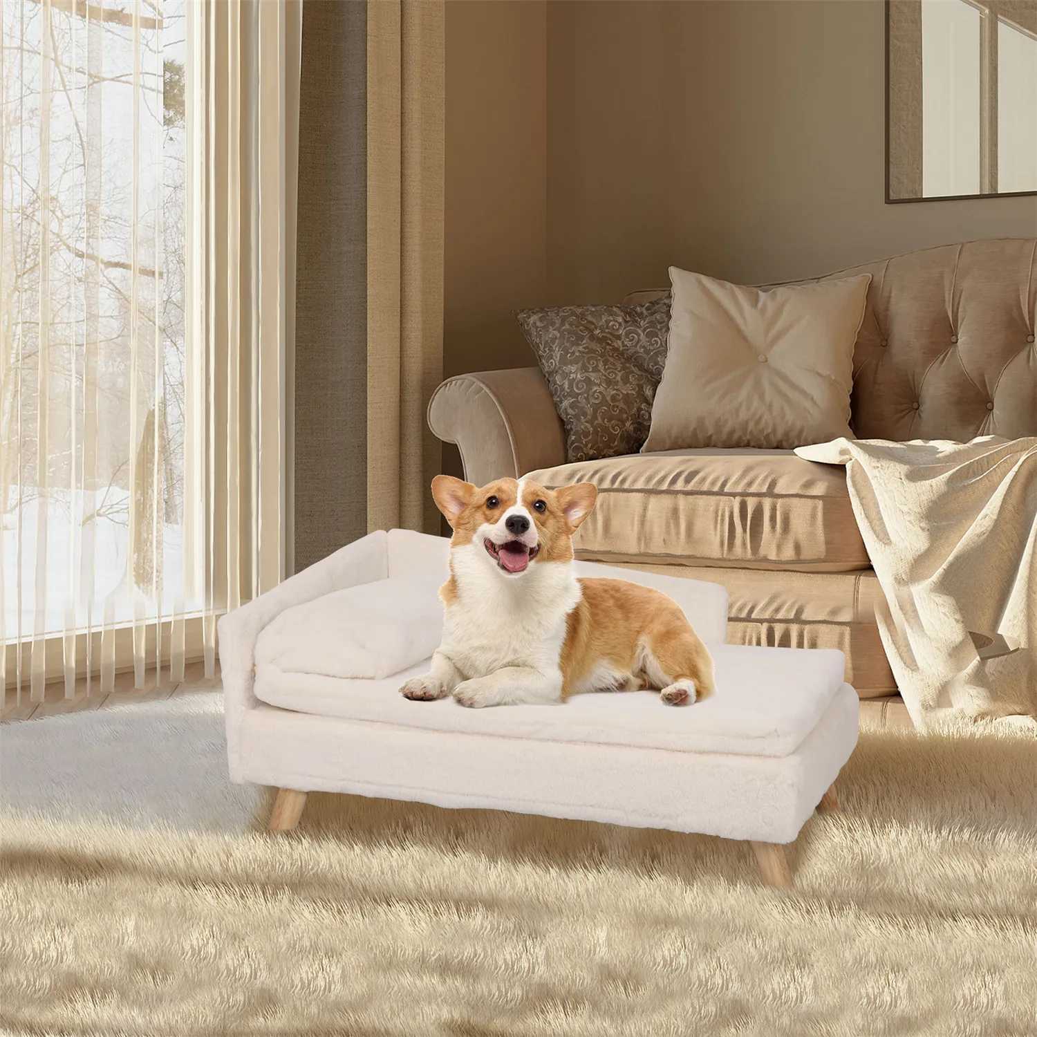 Elevator pet bed Nordic pet footstool bed waterproof with comfortable cushion pet sofa bed with hardwood legs suitable for small dogs and cats X250412