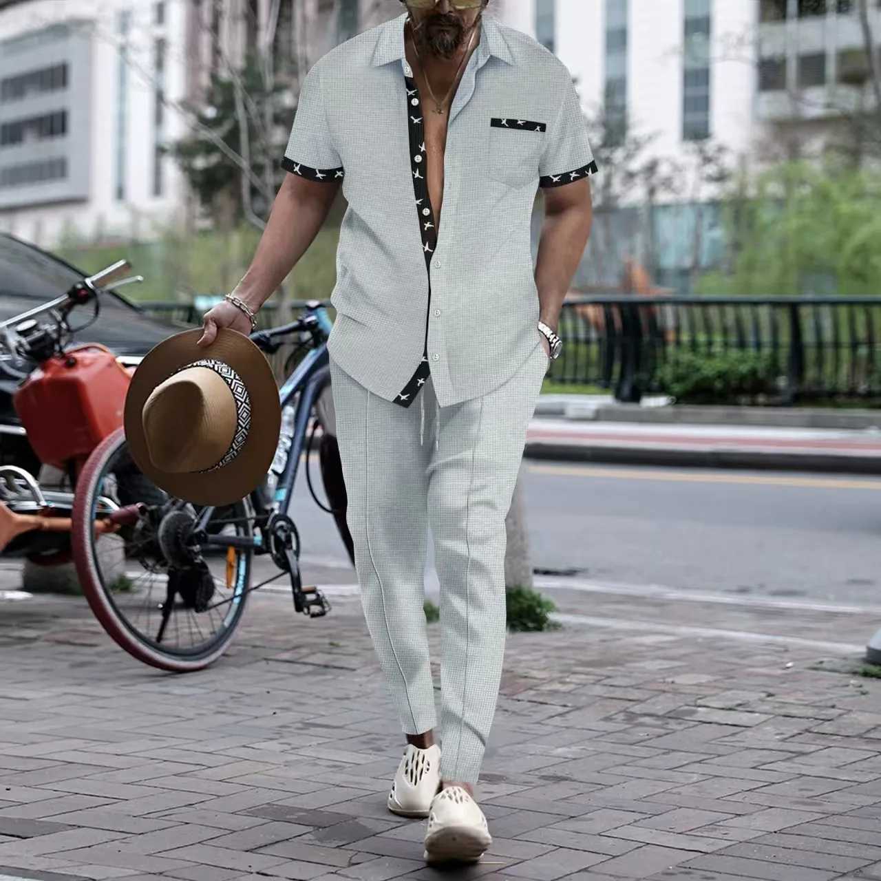 Summer new short sleeved and long pants set 2025 sports and leisure mens and youth two-piece setXJ250412