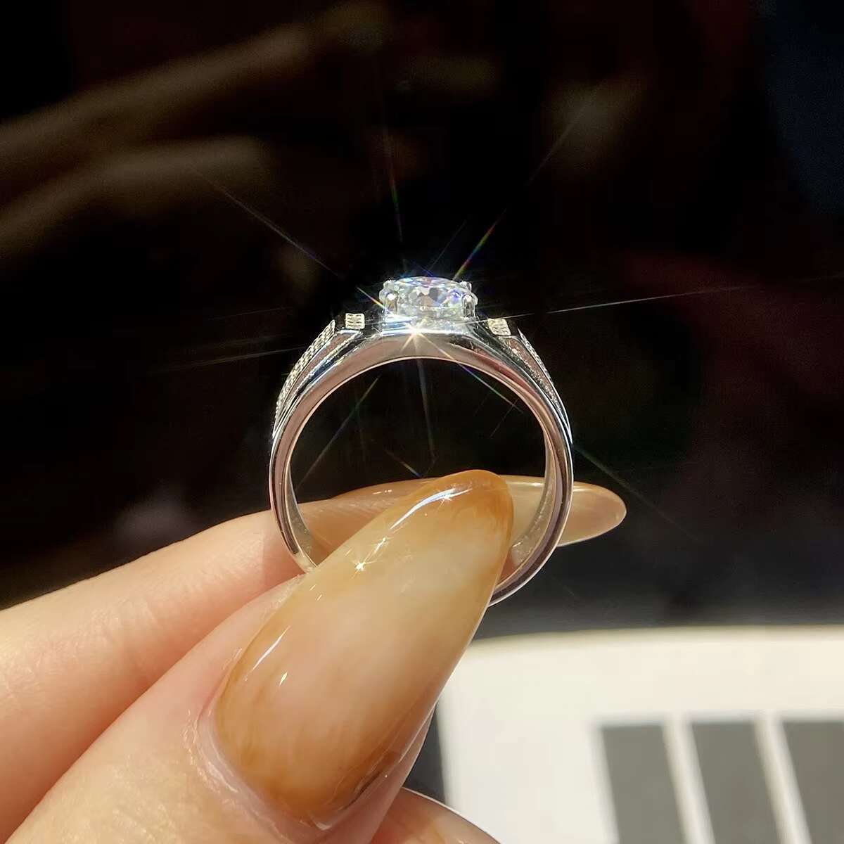 Custom 925 Sterling Silver Moissanite Diamond Ring 1CT 1 Round Brilliant Cut Engagement Adjustable for Men-for Wedding Party