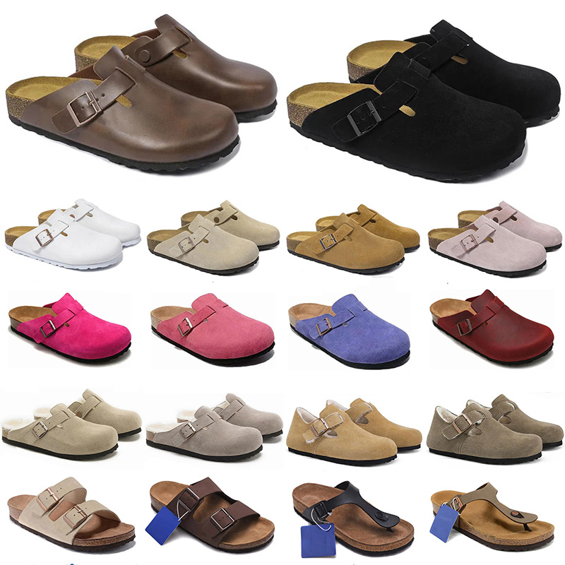Free Shipping designer cork slippers clogs footbed slides suede leather upper breathable design flat sliders for women mens premium shoes