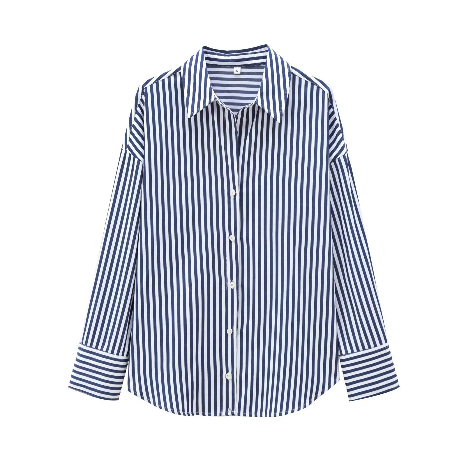 Womens Long Sleeve Button Down Shirts Striped Pattern Classic Collar Loose Fit Ideal for Versatile Styling 250411