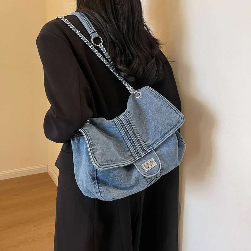 Fashion Denim Large Capacity Chain Strap Women's Tote Shoulder Bag Bolsos Mujer Sac E Femme Bolsas De Dama