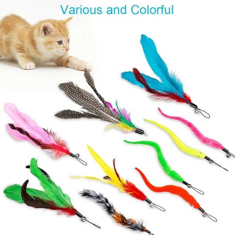 12 piece pet toy set of interactive feather toys for cats with bells replaceable head teasers boring indoor cat chasing and exercise Y250412