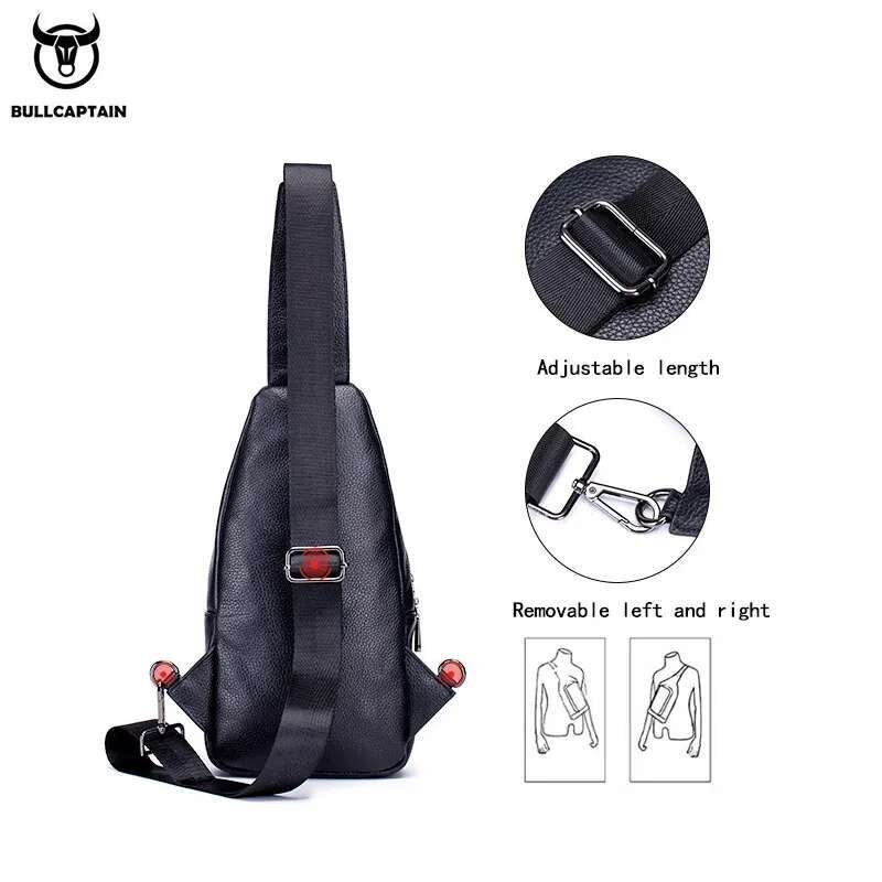BULLCAPTAIN Chest Multi-Function Travel Storage Men's Messenger Hardware Zipper Leather Bag