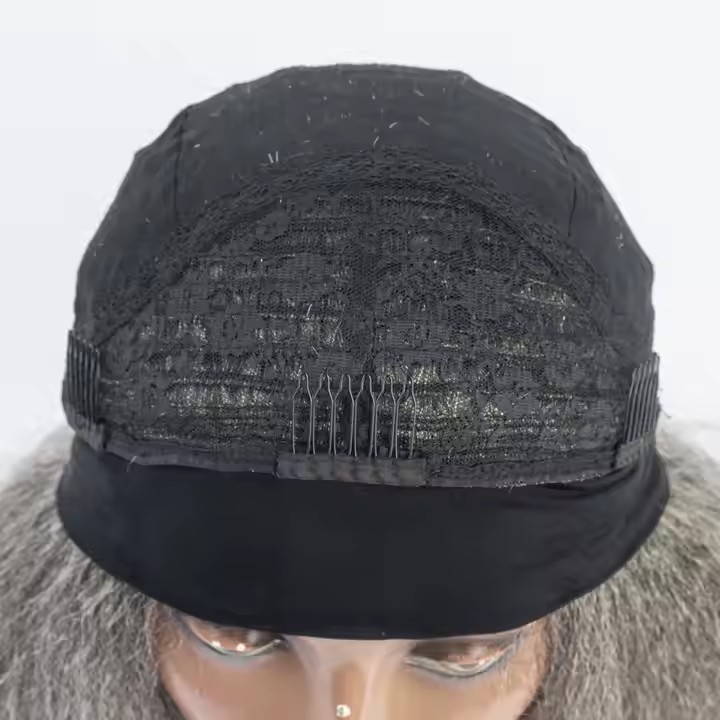 2025 Hot Selling Grey Color Kinky Straight Headband Wig Human Hair Headband 60% Gray Machine Made Wig