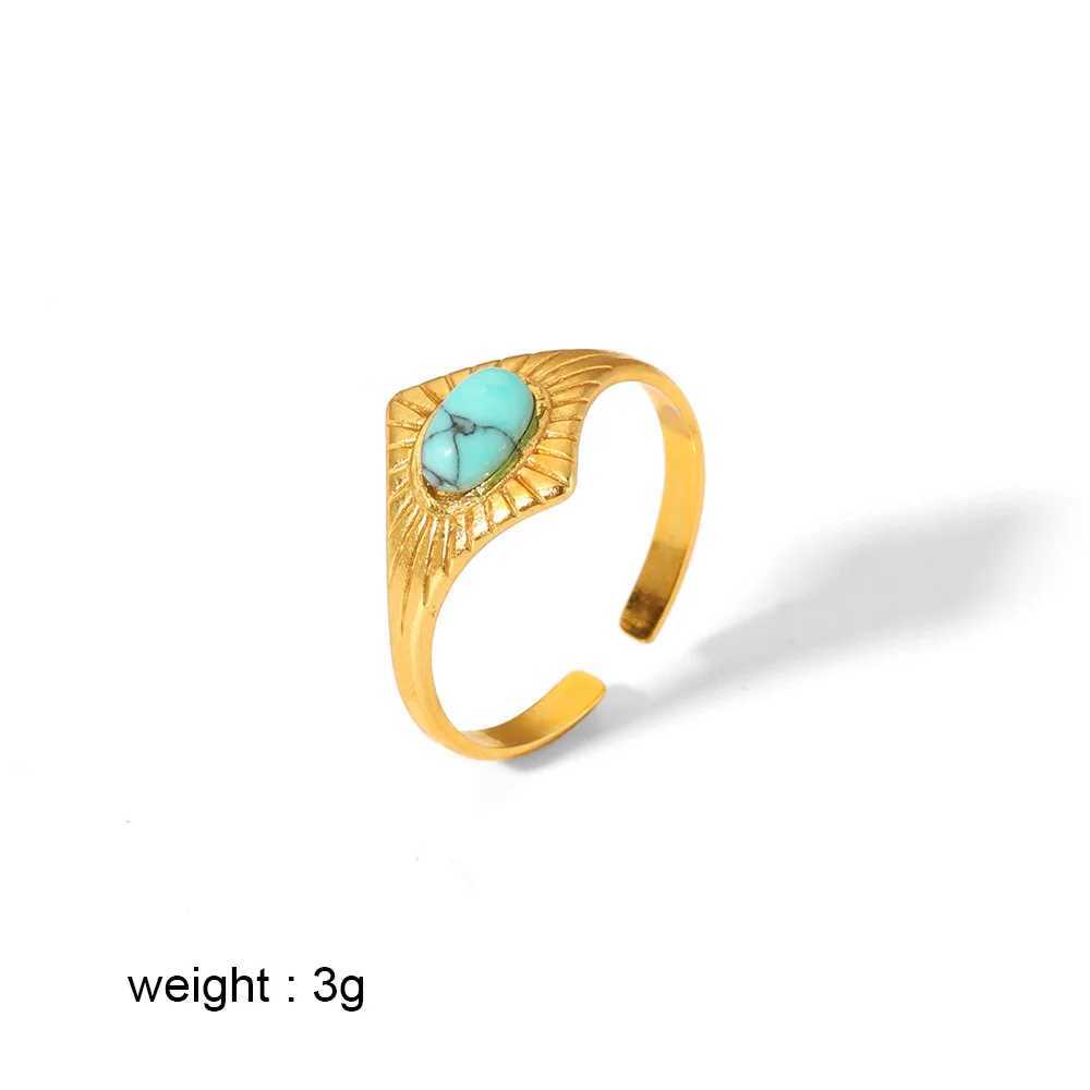 Titanium steel with turquoise ring 18K gold-plated stainless steel non discolored finger jewelry suitable for wholesale for womenXJ250412