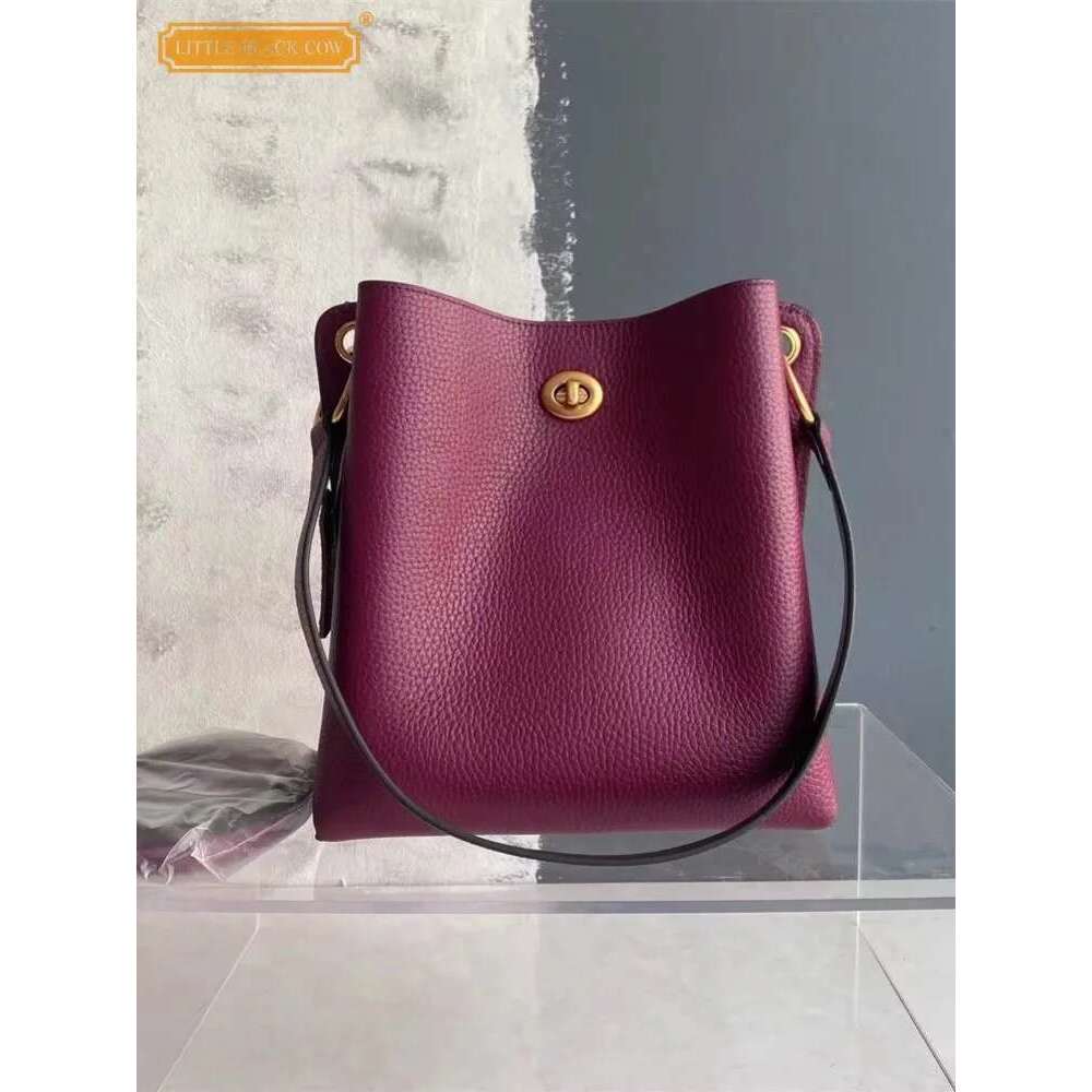 New Cowhide Genuine Leather Handbag Fashion Office Ladies Elegant Single Shoulder Crossbody Bag Women Large Capacity Bucket Bags