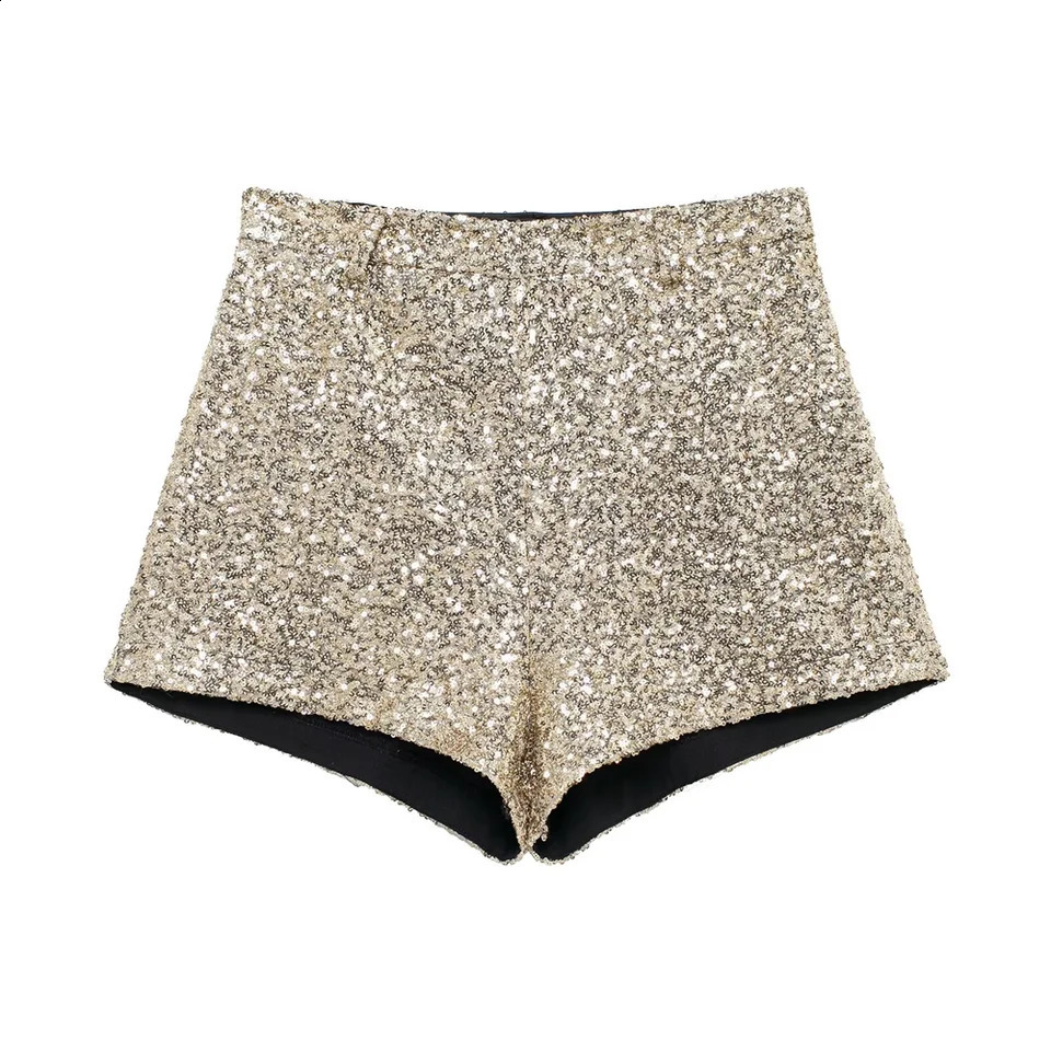 RARF Winter Product Womens Fashion Casual Bead Decoration Mid Waist Gold sequin A-line Wide Leg Shorts 250411