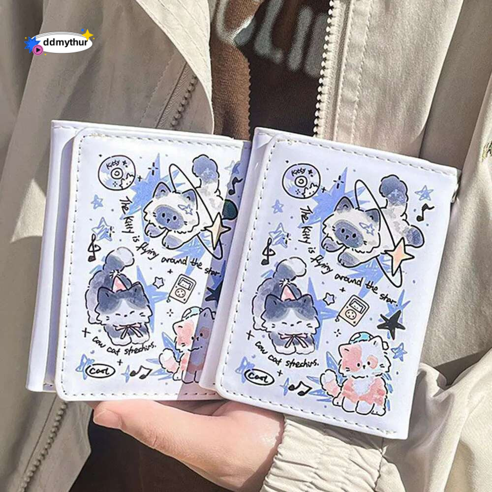 PU Leather Women Wallet Coin Purse Simple 3 Folds Multi-card Slots Card Holder Cute Cat Dog Short Wallets for Girls ddmythur