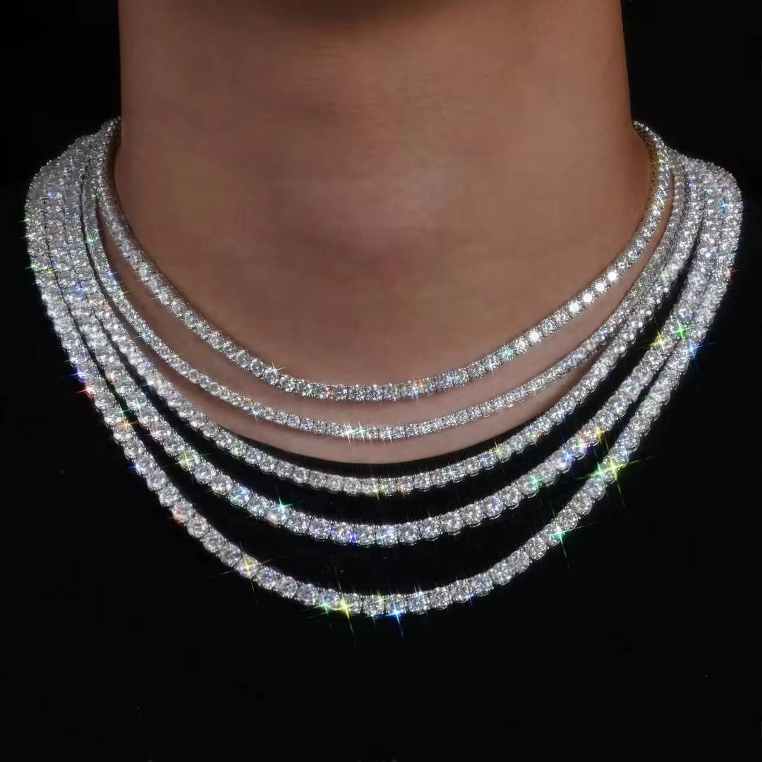 Hot Selling 3mm 4mm 5mm 6mm Tennis Necklace VVS Diamond Iced Out Hip Hop 925 Silver Moissanite Tennis Chain
