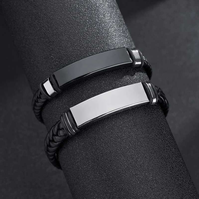Bracelet Homme Twist Braid Leather Rope Bracelets For Men Stainless Steel Hiphop Rock Fashion Jewelry Accessories WholesaleC250411