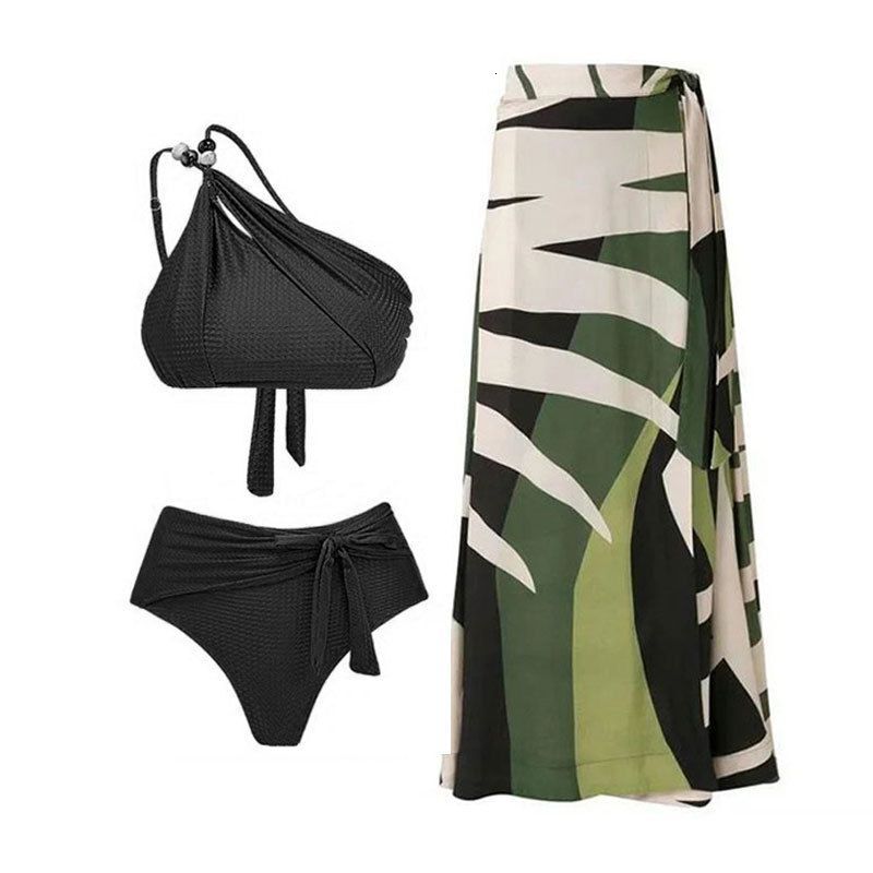 Women's Clothing Three Piece Female Bikini Split Chiffon Long Skirt Swimsuit Suit