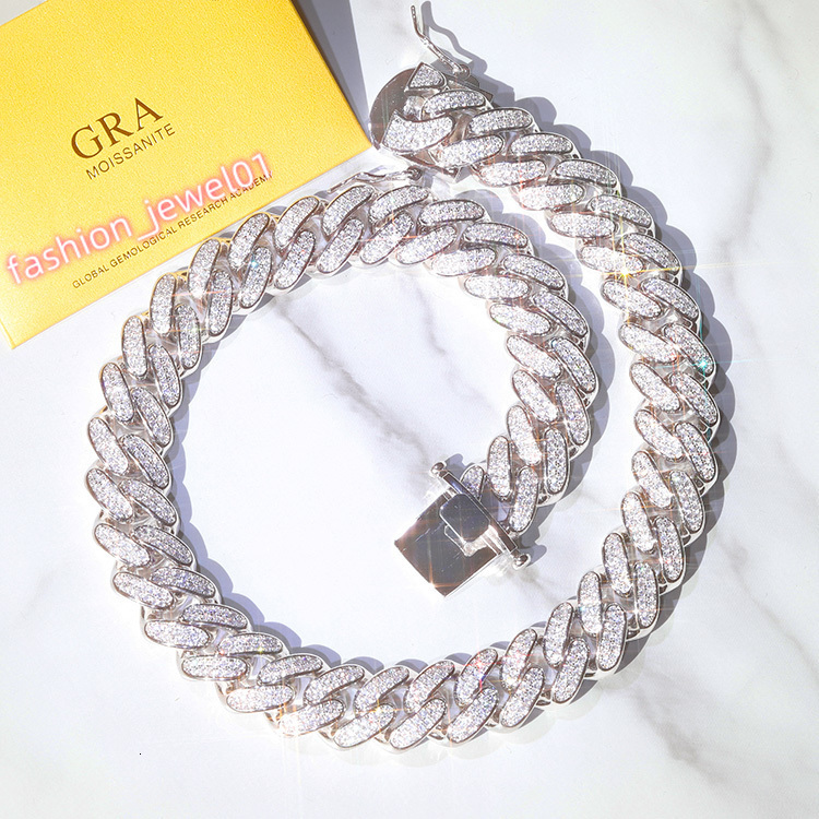 Real Silver S925 Vvs Moissanite 2Rows Cuban Chain Bracelet Necklace for Rope Mens