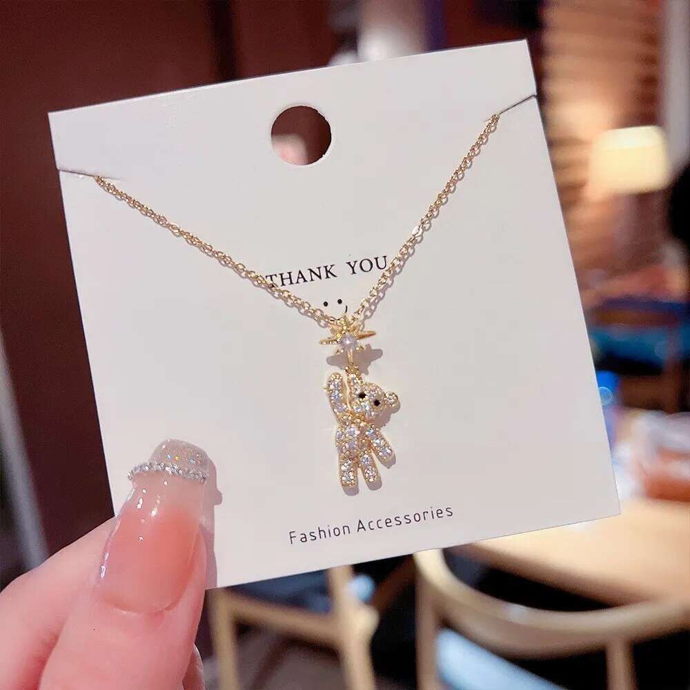 Obega Lovely Bear for Women Cubic Zircon Inlaid Golden Neck Chain Female Necklaces Cute Jewelry Pendant