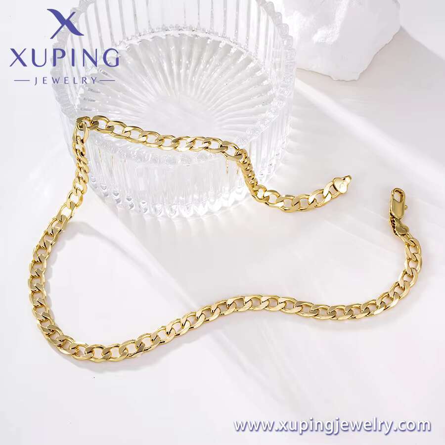 X000835292 Xu Ping 14k gold-plated Cuban chain necklace, multi width, long cutting, Figaro chain, women's and men's clothing