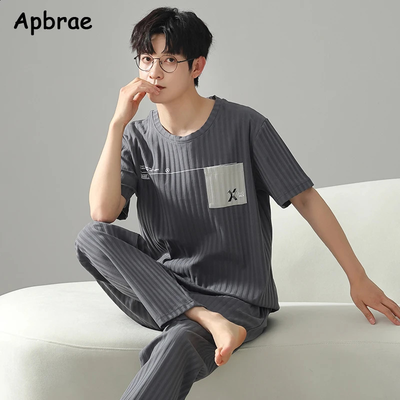 Spring and Autumn Mens Pajamas Soft Short sleeved Pants Pajama Set Plus Size L-3XL Mens Pajamas O-neck Mens Pajamas 250411