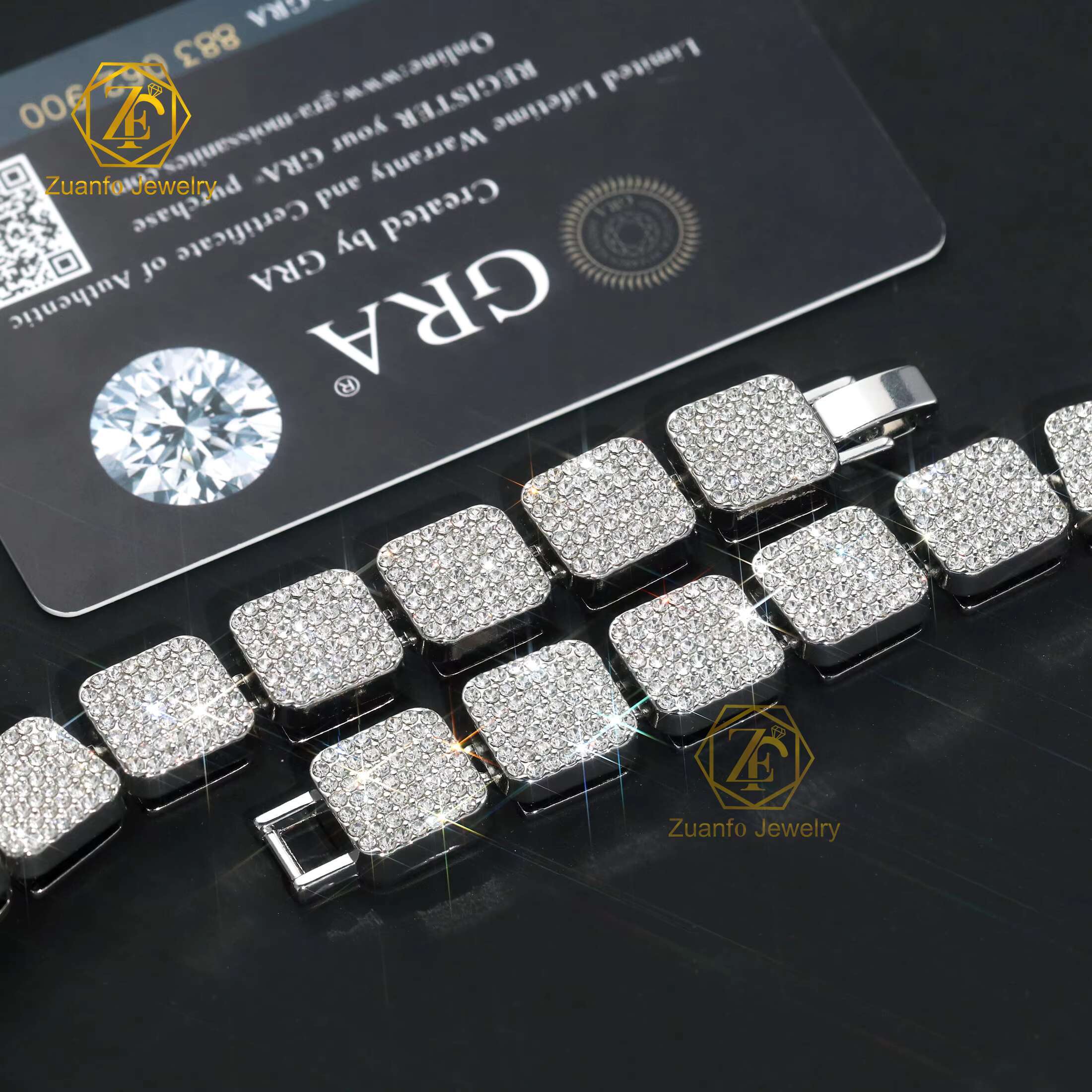 Latest Design Gra Certified Square Moissanite Necklace Ice Out Hiphop Jewelry 925 Solid Silver Moissanite Tennis Link Chain