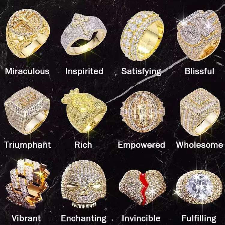 Wholesale Hip Hop Style 14K 18K Gold VVS Moissanite Men Ring Iced Out S925 Silver Diamond Cuban Link Star Rings