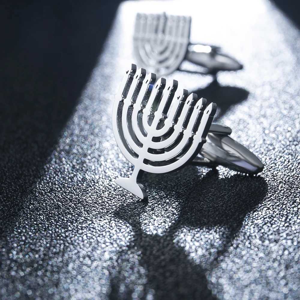 Je Menorah Mens Cufflinks Stainless Steel Shirt Set Button Cufflinks Gods Sabbath Wedding Accessories Religious JewelryT250412