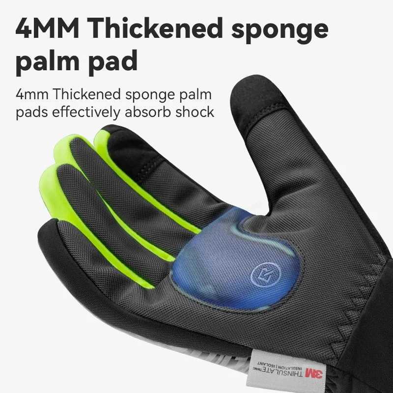 ROCKBROS Cycling Gloves Winter Windproof Keep Warm Reflective Gloves Thickened Palm Pad Touch Screen Night Cycling Glove MTB MenC250412