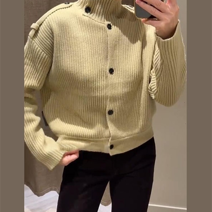 Knitted Womens Cardigan Stand Collar Full Sleeve SingleBreasted Solif Female Cardigans 2025 Autumn Fashion Chic Lady Outwears o251111