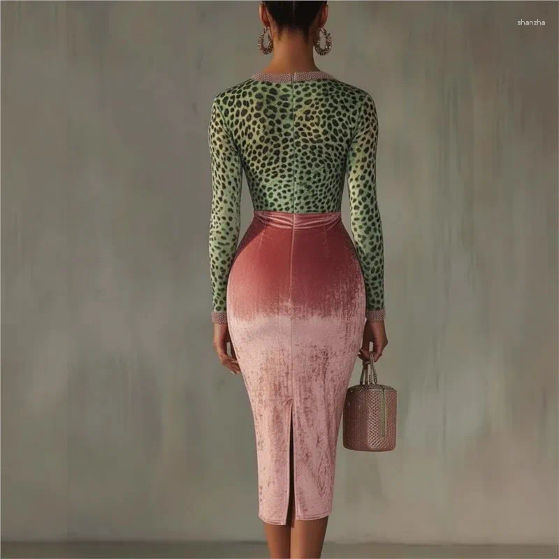 Casual Velvet Bodycon Dress Long Sleeve Patchwork V-Neck - Elegant Autumn Winter Party Evening Chic C260312