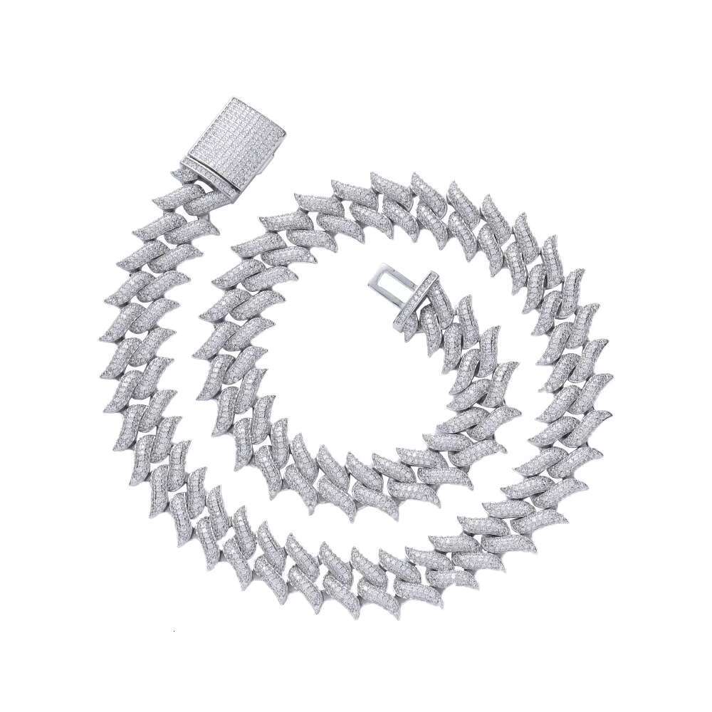 Hip Hop 925 Silver Gold Plated Luxury 15mm Wide Big and Heavy Chain Rock Style Spike Cuban Link Chain Necklace GRA Certificate
