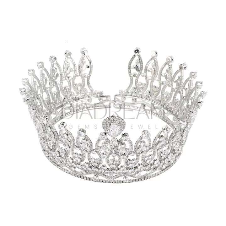 Luxury Full round Moissanite Crowns Platinum Gold Plated Wedding Hair Accessories Diamond Bridal Tiara for Weddings