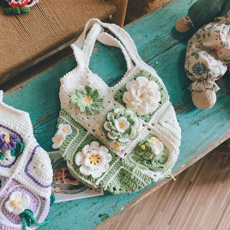 Original Design Fashion Women Shoulder Bag Yarn Crochet Handmade Wer Casual Tote Lady Shopping Handbag