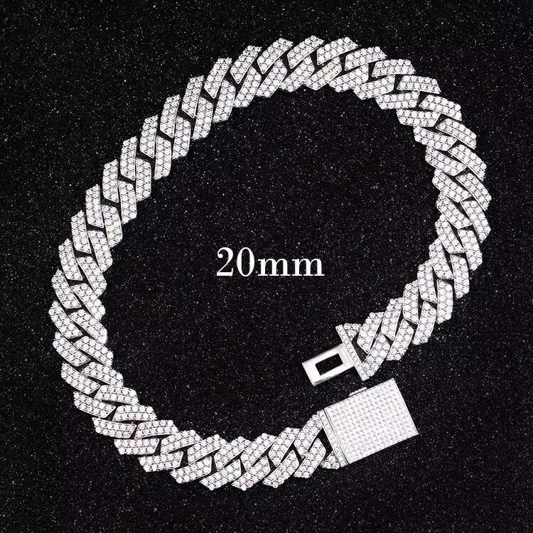 20mm 2-Row Cuban Chain in Silver VVS Moissanite With Passed Diamond Test Hip-hop Necklaces Gift Main Material Gold Pearl Stone