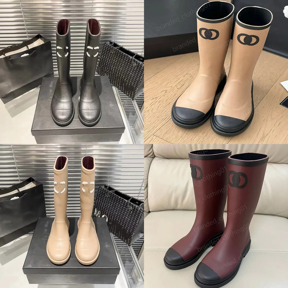 2025 designer brand square toe women rain boots thick heel thicks sole ankle over the knee women's rubber boot good are quality rainboots green bright black