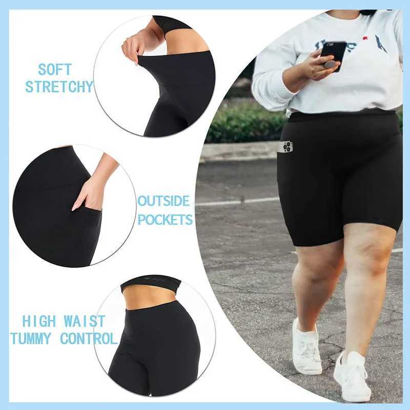 Large Bottom Summer Womens Stretch Fat Mm Summer Yoga Sports Bottom Pocket Five Shorts Y250412