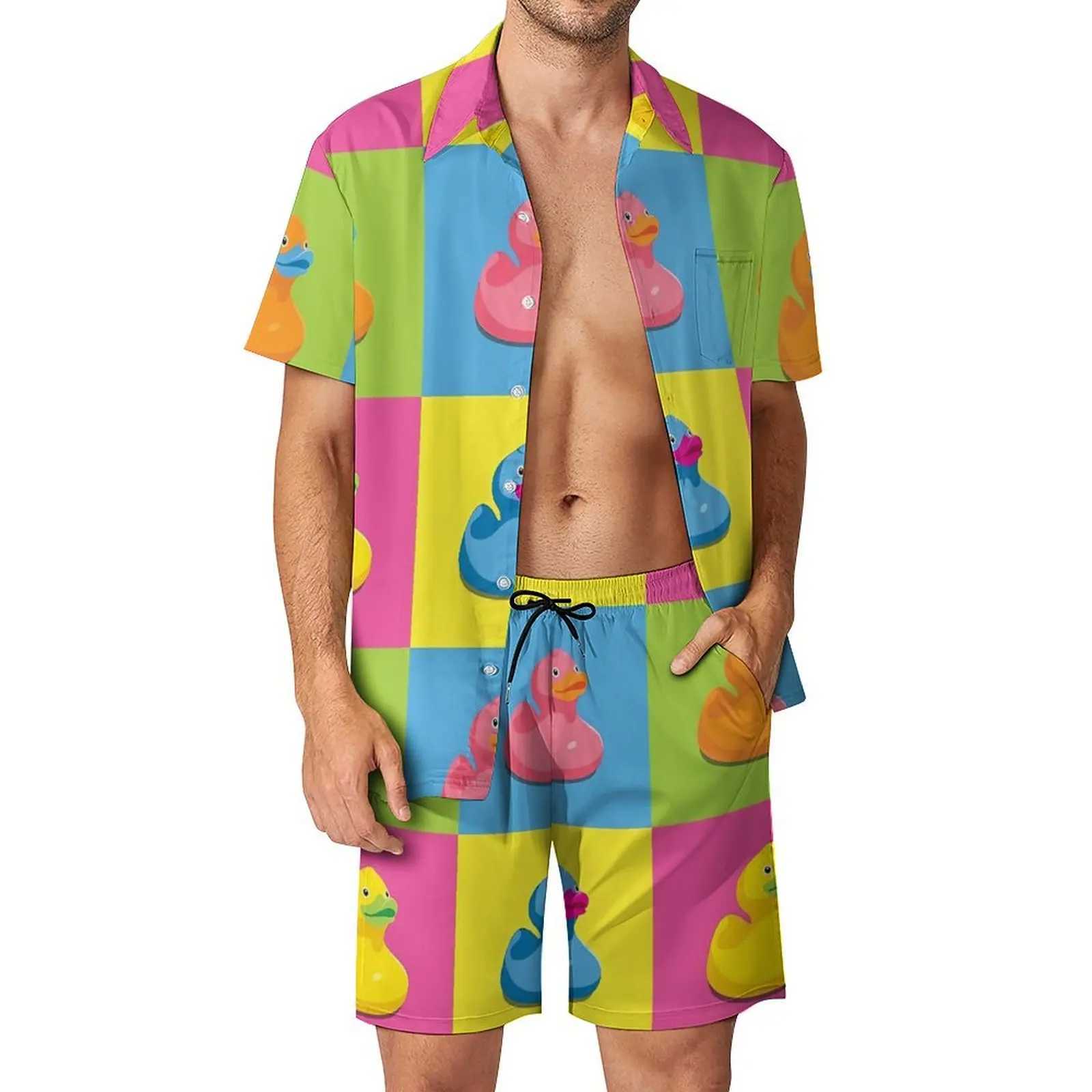 Summer Yellow Rubber Duck 3D Printed Mens Shirt Set Short Sleeve Oversized Beach Shorts Street Clothing Hawaii SetXJ250412