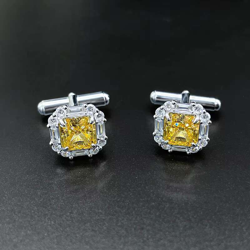 Customized Luxury 925 Sterling Silver Inlaid Gemstone Moissanite Moissanite Crystal Elegant Cufflinks for Men