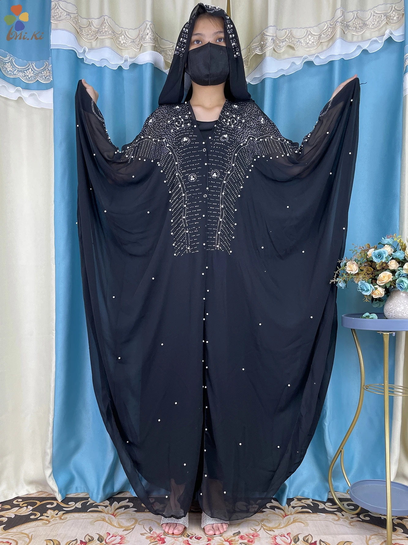 Open Muslim fashion clothing diamond y cardigan plus size African Abaya womens Robe Boubou Islamic 250411