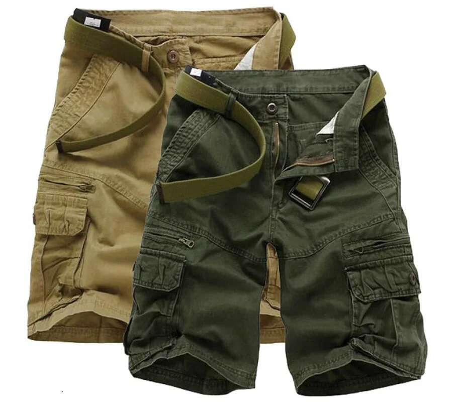 Khaki Cargo Men Summer Hot Sale Cotton Short Casual Pants Comfortable Men's Knee-length Shorts Green